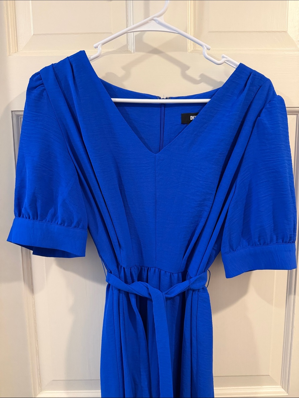 DKNY Royal Blue V-Neck Tiered Midi Dress, size Large - Picture 6 of 8
